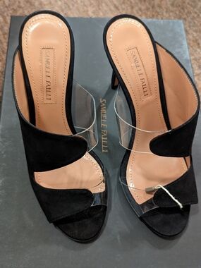 NWT SAMUELE FAILLI PVC Clear Vinyl Black Suede High Heel Sandals